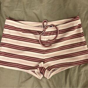 Striped Maroon and Cream Swim Shorts